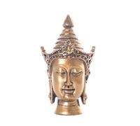 Kawaii-Story DH-021 Buddha Head Statue Figure Made of Resin 13 x 7 x 6 cm Table Decoration, Meditation Asia Decoration, Antique Golden Bronze Look, Head