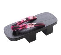 Kawaii-Story K-G-25-11 Pink Flowers Black Wood Japan Geta Double Heel Sandal with Tabi Socks, Kimono Geisha Shoes Toe Separator, pink, 6 UK