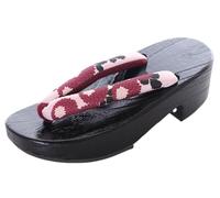 Kawaii-Story K-G-61-12 Red White Flowers Natural Wood Black Original Japan Geta Sandal Tabi Kimono Geisha Toe Separator, red white, 6 UK
