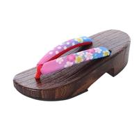 Kawaii-Story K-G-62-10 Pink Blue Colourful Flowers Natural Wood Original Japan Geta Sandal Tabi Kimono Geisha Toe Separator, Colourful, 8 UK