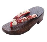 Kawaii-Story K-G-62-11 Red White Flowers Natural Wood Original Japan Geta Sandal Tabi Kimono Geisha Toe Separator, red white, 6 UK