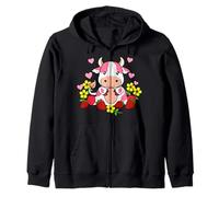 Kawaii Strawberry Milk Cow Farmer Cute Pink Cow Zip Hoodie