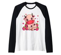 Kawaii Strawberry Milk Cow Farmers Cute Pink Cow Raglan Baseball Tee