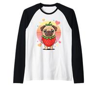 Kawaii Strawberry Pug Dog Cute Pastel Hearts Raglan Baseball Tee