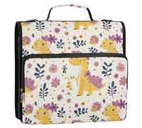 Kawaii-Style Dino 1.5 Inch 3 Ringing Zipper Binder Organizer with Handle and Removable Shoulder Strap Easy to Carry Suitable for