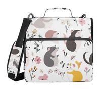 Kawaii-Style Ferret Mouse White 3 Ringing Zipper Binder with Strap Waterproof Document Binder Organizer for Middle School