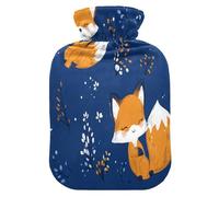 Kawaii-Style Fox Royal Blue Cute hot Water Bottle with Soft Cover, 1L Water Bags for Neck and Shoulder Pain Relief, Neck and Shoulder Pain Relief