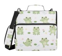 Kawaii-Style Frog Pattern Hd 3 Ringing Organizer Binder with Shoulder Strap & Handle Multiple Pockets Document Organizer Bag for Middle Student