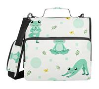 Kawaii-Style Frog Patterns Set 3 Ringing 1.5 inch Zip Up Binder with Strap Easy to Carry Document Organizer Bag Suitable for Middle School