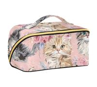Kawaii-Style Maine Coon Cats Rose Gold Cosmetics Bag for Women Vertical Free-Standing