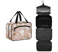 Kawaii-Style Maine Coon Cats Rose Gold Hanging Travel toiletries Bag with Hook for Work