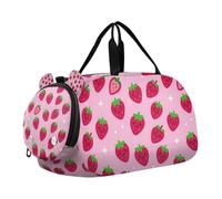 Kawaii-Style Strawberries on Pink Girl's Gym Duffel Bag with Shoes Compartment Lightweight Carry On Overnight Bag for Beach Swim Bags Pool Sports