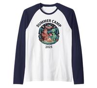 Kawaii Summer Camp 2025 Bigfoot Camping Alien Counselor Crew Raglan Baseball Tee