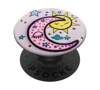 Kawaii Sun and Moon Celestial Doodle Design PopSockets Adhesive PopGrip