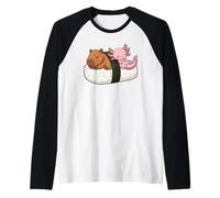 Kawaii Sushi Animals Cute Capybara Axolotl Food Art Design Raglan Baseball Tee