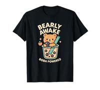 Kawaii Teddy Bear with Bubble Tea and Boba Bearly Awake T-Shirt