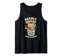 Kawaii Teddy Bear with Bubble Tea and Boba Bearly Awake Tank Top