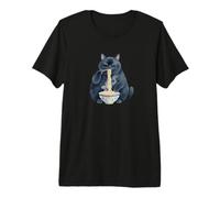 Kawaii Thick Cat Eating Ramen Noodles Watercolor Art Premium T-Shirt
