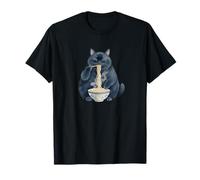 Kawaii Thick Cat Eating Ramen Noodles Watercolor Art T-Shirt