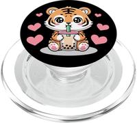 Kawaii Tiger Boba Lover Illustration PopSockets PopGrip for MagSafe