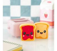 Kawaii Toast Salt & Pepper Shakers Set In Pink Toaster Holder