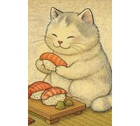 Kawaii Ukiyo-e Notizbuch - Katze isst Nigiri / Sushi | Edo Style Design | 9 x 6 Zoll (22,86 x 15,24 cm) | Blanko Journal für Skizzen, Notizen & Ideen: Cat eats Nigiri / Edo-period / Japanese style