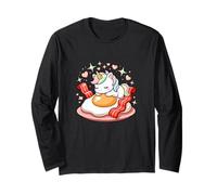 Kawaii Unicorn Sleeping On Egg and Bacon Breakfast Long Sleeve T-Shirt