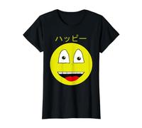 Kawaii Vintage Anime Style Happy face Value Graphic T-Shirt, Women, Black, M