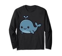 Kawaii Whale Cute Cartoon Ocean Animal Illustration Long Sleeve T-Shirt