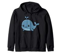 Kawaii Whale Cute Cartoon Ocean Animal Illustration Zip Hoodie