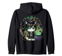 Kawaii Witch Cat Cute Pastel Goth Magic Moon Phases Zip Hoodie