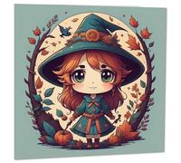 Kawaii Witch Girl Birthday Card - Cute Chibi Halloween Forest Witch 145 x 145mm