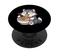 Kawaii Wolf Ramen Noodle Bowl Japanese Food Anime Cup Soup PopSockets Adhesive PopGrip