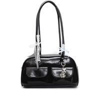 Kawaii Women's Bow Coquette Purse PU Leather Retro Boston Handbag pastel goth handbag(Black2)