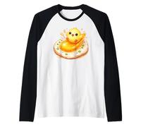 Kawaii Yellow Chick on Egg Yolk Cute Breakfast Vibe Raglan Baseball Tee