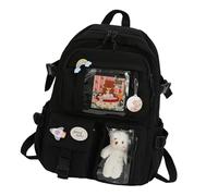 Kawaiii School Bag - 18x14x4.33 Inch Cute Backpack, Lightweight Student Wallet, Casual Shoulder Pack with Decorative Pin | Backpack for Teen Girls Boys Kids Travel, Black, Consulte la descripción, See