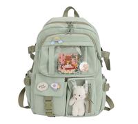 Kawaiii School Bag - 18x14x4.33 Inch Cute Backpack, Lightweight Student Wallet, Casual Shoulder Pack with Decorative Pin | Backpack for Teen Girls Boys Kids Travel, verde, Consulte la descripción, See