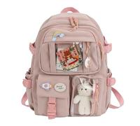 Kawaiii School Bag - 18x14x4.33 Inch Cute Backpack, Lightweight Student Wallet, Casual Shoulder Pack with Decorative Pin | Backpack for Teen Girls Boys Kids Travel, Pink, Consulte la descripción, See