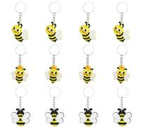 Kawailay 12 Pcs Honey Bee Keychains Cute Bee Keyring Bumble Bee Keychains Bee Themed Party Supplies for Baby Shower Boys Girls Birthday Party