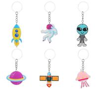 Kawailay 12 Pcs Outer Space Keychains Astronaut Rockets Alien Planet Keyring Space Themed Party Supplies for Baby Shower Boys Birthday Party
