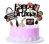 Kawailay 15 Pcs Makeup Cupcake Toppers Cosmetics Theme Cake Toppers Cake Picks Makeup Happy Birthday Cake Topper for Bridal Shower Spa Salon Girl Birthday Party - Style 2