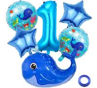 Kawailay 1st Birthday Whale Balloons Set - Blue, 9 Pieces - Boys