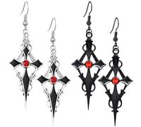 Kawailay 2 Pairs Gothic Cross Earrings Vintage Cross Dangle Earrings Rock Hip Hop Punk Cross Drop Earrings for Women - Silver and Black Style 3