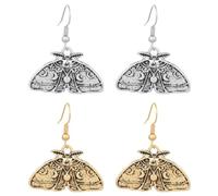 Kawailay 2 Pairs Gothic Moth Earrings Vintage Luna Moth Dangle Earrings Punk Rock Hip Hop Moth Drop Earrings for Women - Gold and Silver