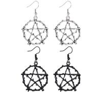 Kawailay 2 Pairs Gothic Pentagram Earrings Vintage Pentagram Dangle Earrings Punk Rock Hip Hop Pentacles Drop Earrings for Women - Silver and Black