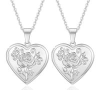 Kawailay 2 Pcs Heart Locket Necklace, Stainless Steel, Unisex, Women's, Sentimental Gift, Necklace, Style 4