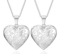 Kawailay 2 Pcs Heart Locket Necklace that Holds Pictures Stainless Steel Heart Shaped Locket Pendant Necklace Love Heart Image Chain Necklaces for Women - Style 3