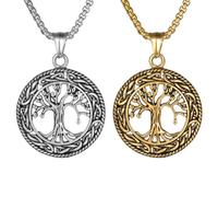 Kawailay 2 Pcs Tree of Life Necklace Retro Family Tree Necklace Gothic Punk Biker Rock Hip Hop Pendant Necklace for Men Women - Gold and Silver