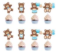 Kawailay 24 Pcs Bear Cupcake Toppers Baby Bear Theme Cupcake Picks Bear Cake Topper Decoration for Baby Shower Boy Girl Birthday Party - Style 1