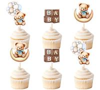 Kawailay 24 Pcs Bear Cupcake Toppers Baby Bear Theme Cupcake Picks Bear Cake Topper Decoration for Baby Shower Boy Girl Birthday Party - Style 2